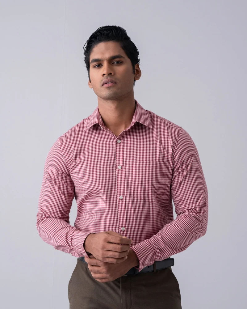 Regular Fit Micro Check Formal Shirt - Main view showing full design